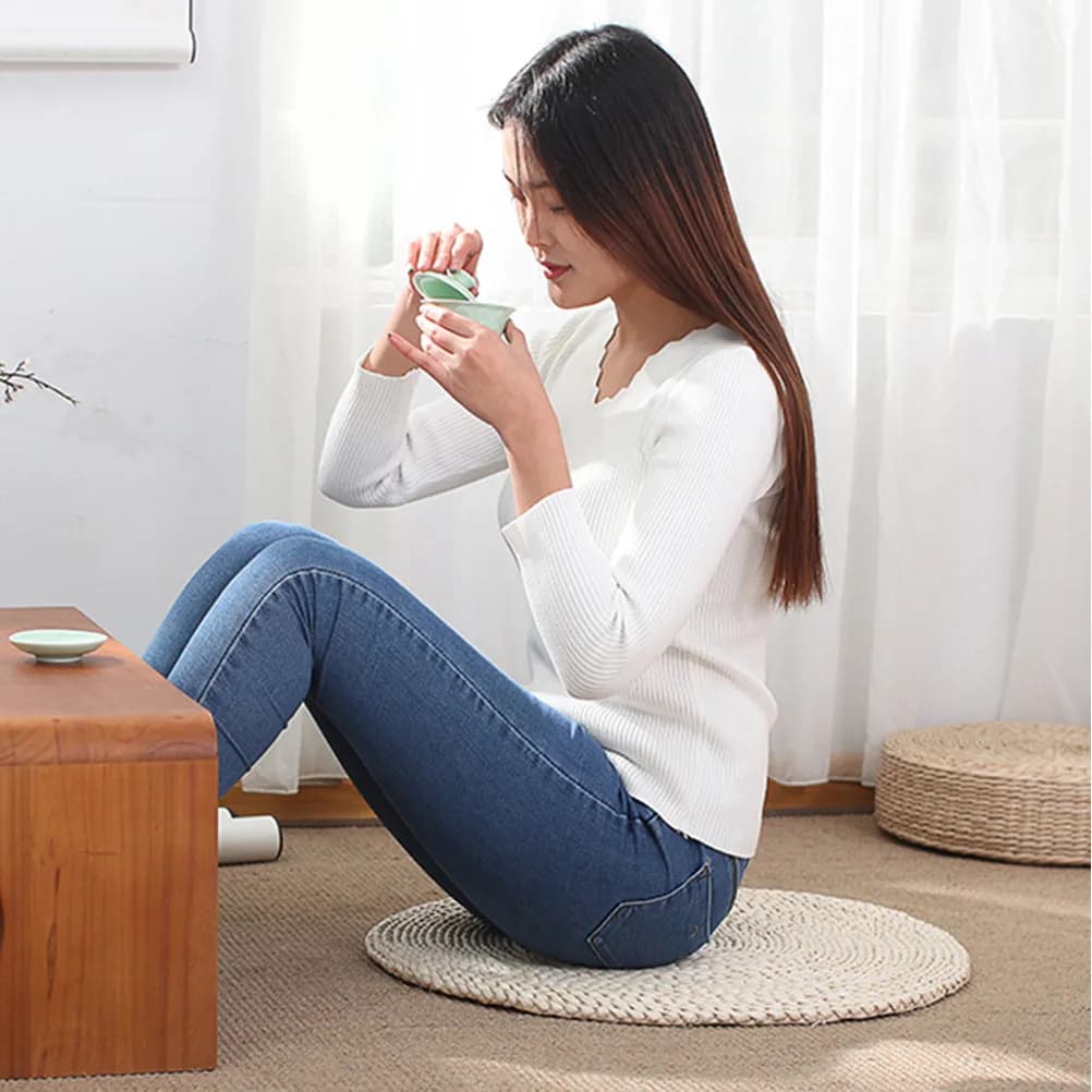 Exquisite Round Woven Floor Mat Thick Straw Yoga Meditating Cushion for Home Office Bedroom Living Room Dining Room Tatami Seat