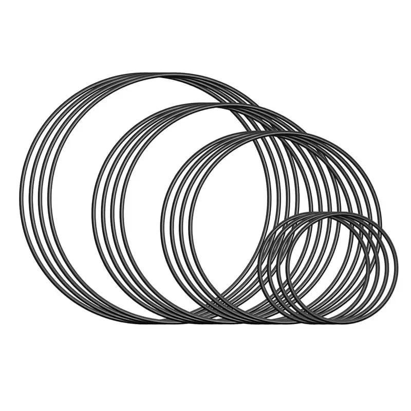 SEWS-Dream Catcher Rings, Black Metal Circles, 16 Pcs Metal Hoops For Crafts, Floral Macrame Hoop For DIY Projects