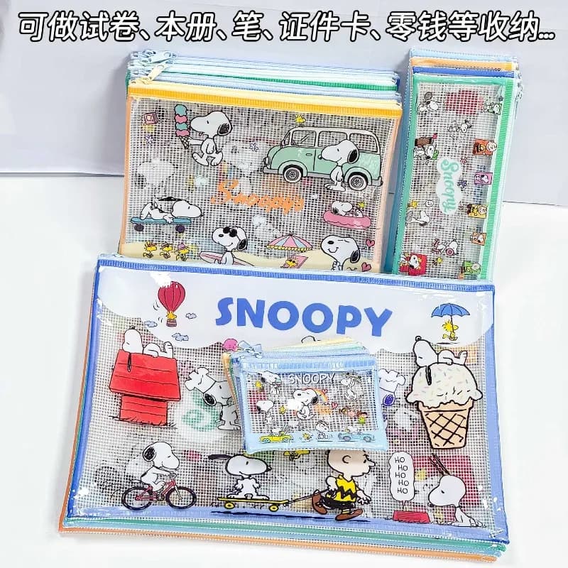 4pcs New Snoopy Clear Plastic Zipper File Folder Cartoon A4/A5/B5 Water Resistant Document Pouch Office Document Protectors