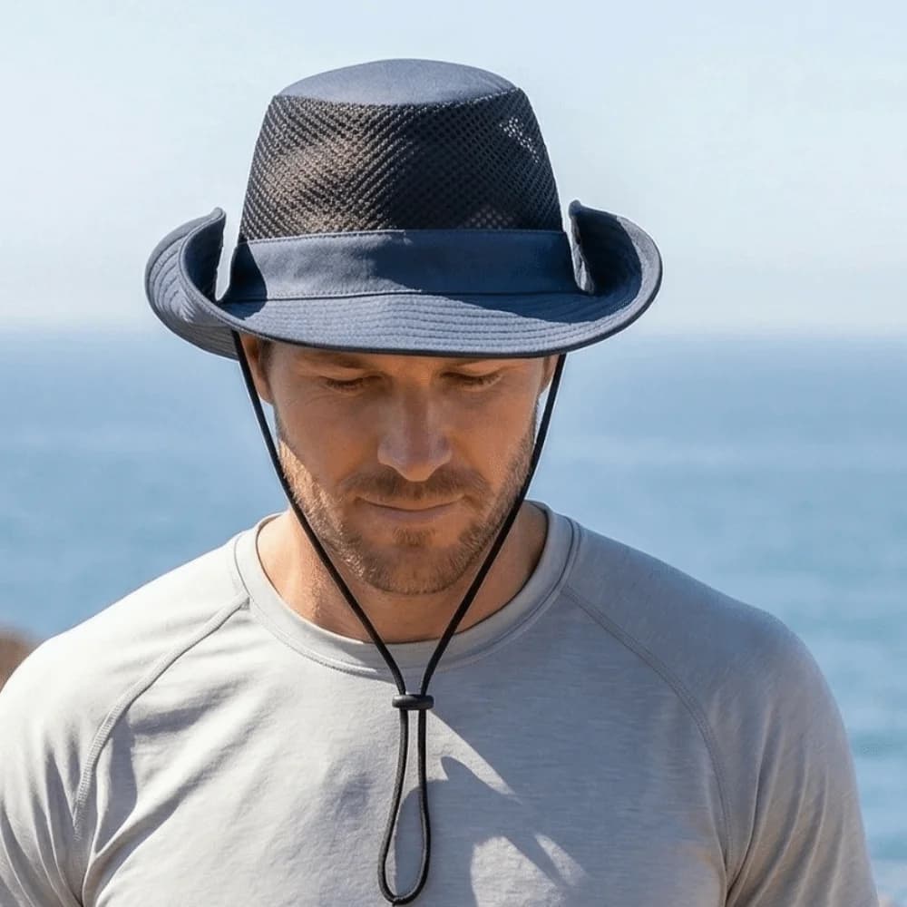 Beach Large Brimmed Mesh Fishing Hat Anti-UV Waterproof Mountaineering Cap Quick-Drying Foldable Sun Hat Summer