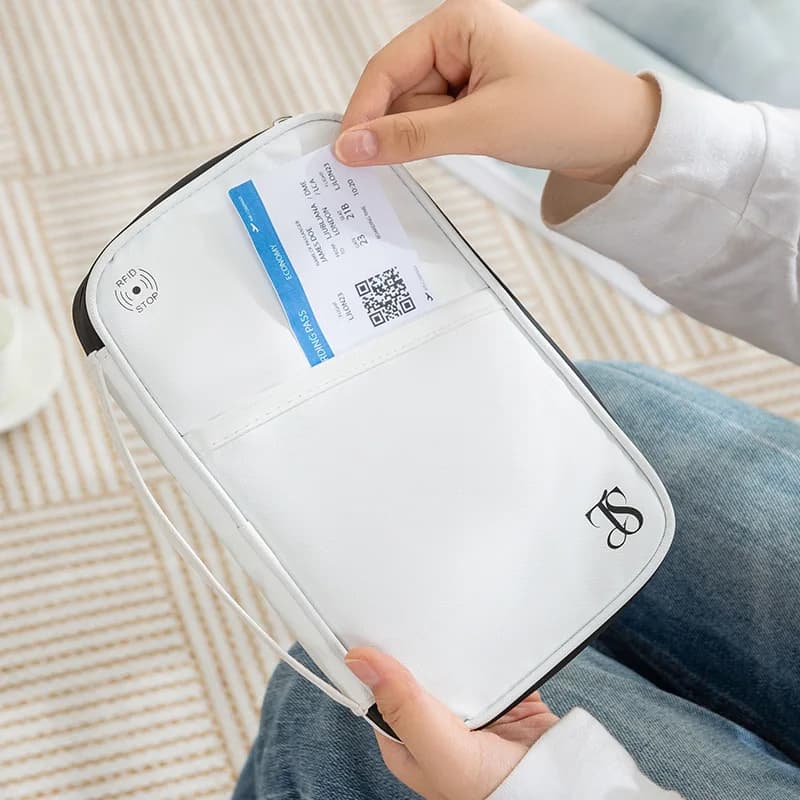 Borsa per documenti per passaporto porta carte di credito RFID, custodia protettiva impermeabile, borsa da viaggio piccola portafoglio sottile