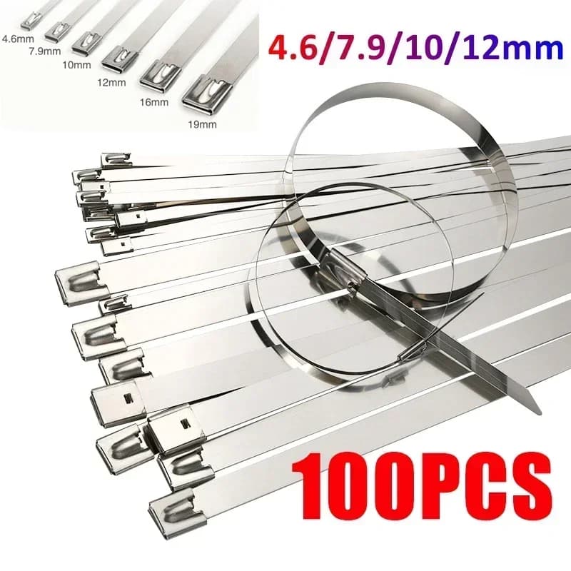 Fascette per cavi in metallo da 100 pezzi in acciaio inossidabile 304 4.6/7.9/10/12mm Fascette per cavi con chiusura a zip in metallo autobloccante rivestito con involucro di scarico