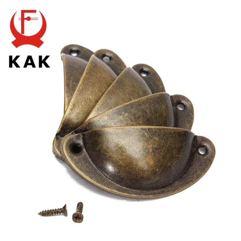 KAK 8PCS Mini Maniglie in metallo bronzo 50x20mm ZAKKA Box Tira Manopole per cassetti Maniglia per armadio a conchiglia Maniglia per mobili in ottone antico