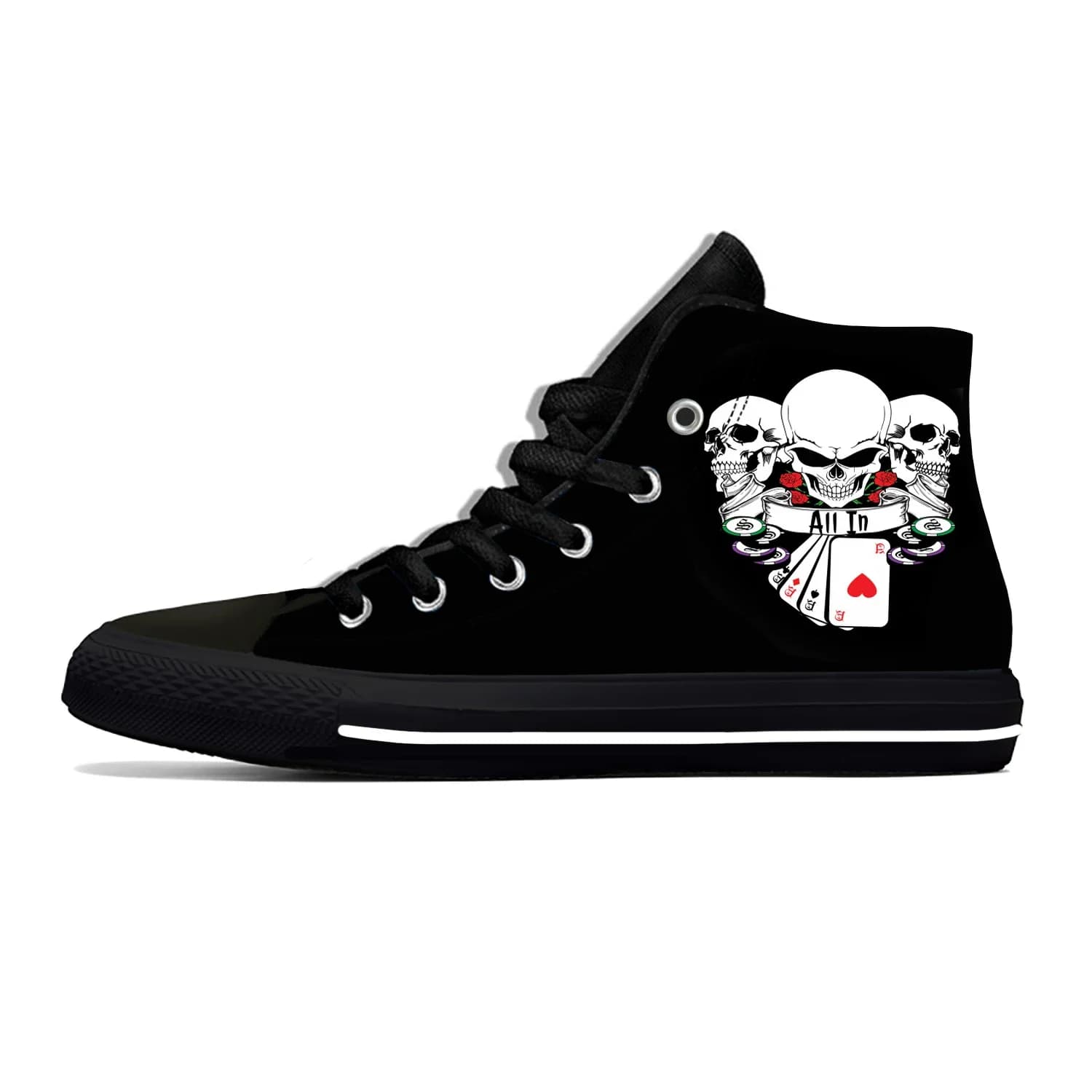 Scarpe Casual con Stampa 3D di Grim Reaper, Teschio, Poker e Scheletro, Leggere e Traspiranti, Sneakers Unisex
