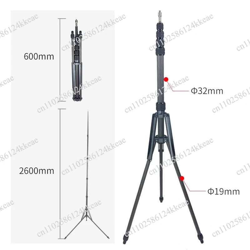 Supporto per Illuminazione Fotografica in Fibra di Carbonio da 2,6 Metri, Treppiede Triangolare per Proiettore, Pesca Notturna e Riprese dal Vivo