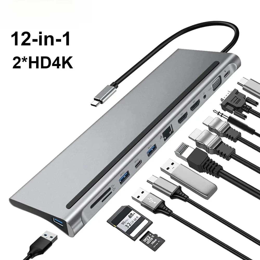 Docking station multi-hub USB 12 in 1 Tipo C Estensione multi hub Un dock adattatore RJ45 Pro compatibile HDMI per laptop MacBook Mac