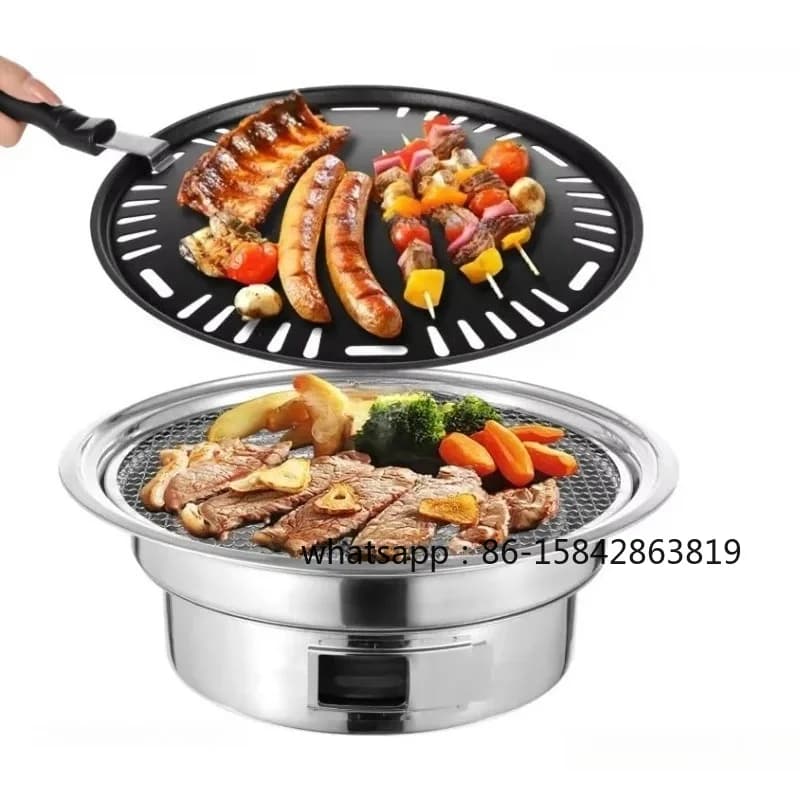 Charcoal BBQ Grill, Stainless Steel Non‑Stick Stove for Camping Picnic Indoor Party