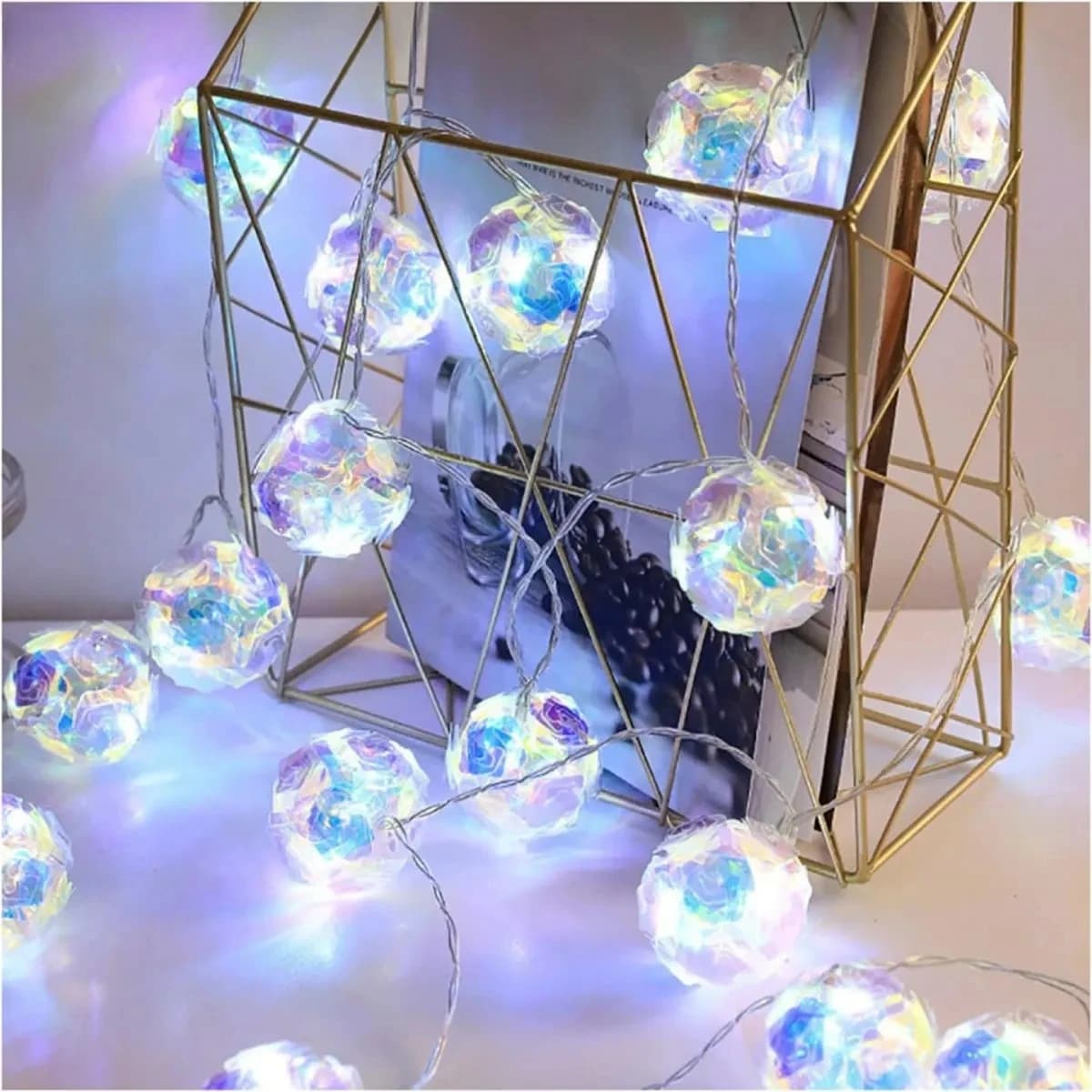 1pc 1.5M10LED Luci della stringa del fiore alimentate a batteria Romantico fiore di rosa Lampada a sfera laser creativa per la decorazione del giardino della camera da letto di casa