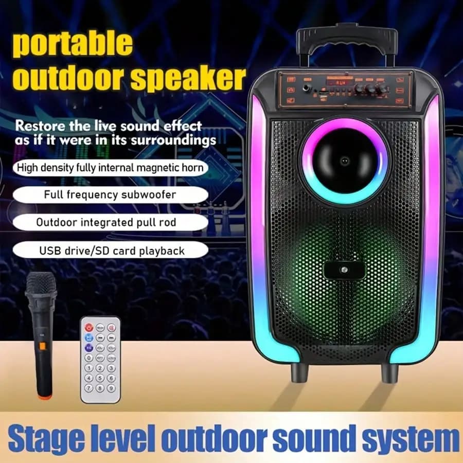 Altoparlante Karaoke Quadrato, Dotato di Microfono Wireless, Altoparlante ad Alta Potenza da 12 Pollici, Speaker per Feste con Bassi/T
