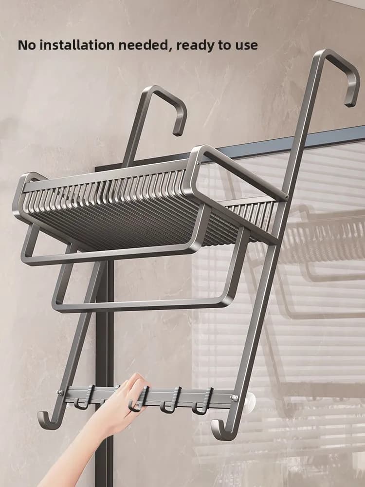 Portasciugamani da bagno senza foratura, portaoggetti per porta in vetro della doccia, organizer da bagno senza foratura