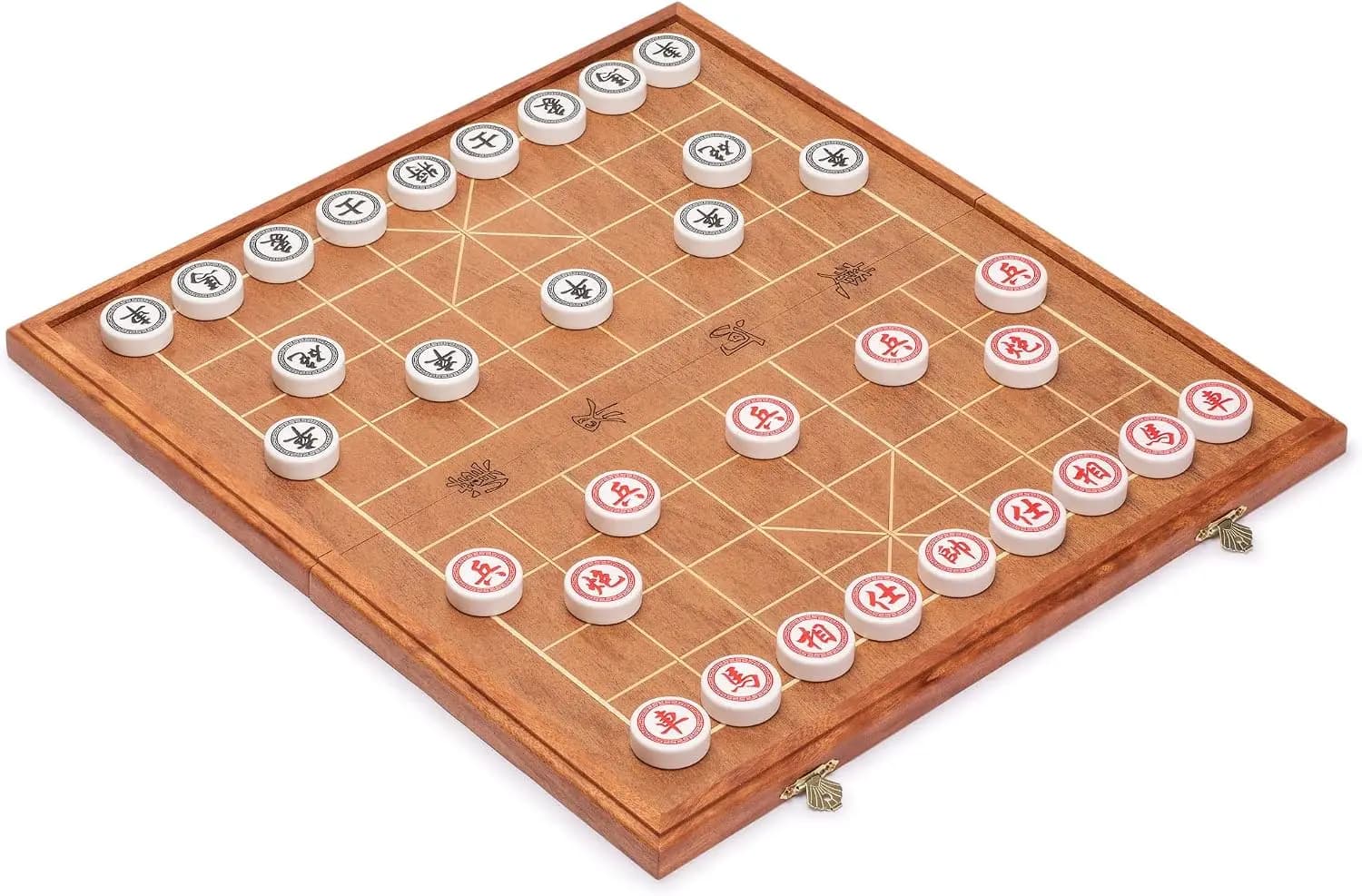 Chinese Chess (Xiangqi) Set with Folding Rosewood Veneer Board (16.3-inch) and Acrylic Pieces
