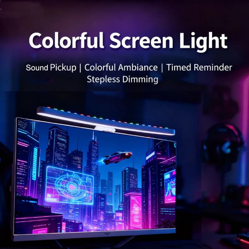 Luminous LED Monitor Bar, RGB USB Desk Lamp with Continuous Dimming and Timer for Studio, Reading, Table Lighting 46CM