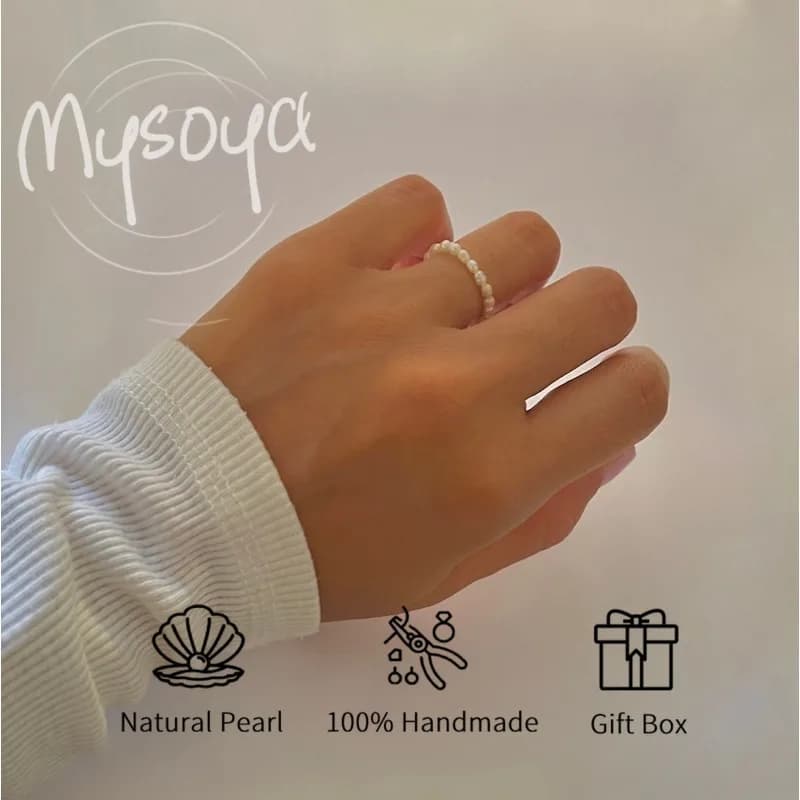 MYSOYA Anello con perla d'acqua dolce a forma di riso bianco da 2-3 mm con confezione regalo Regali di compleanno/matrimonio/Natale/Capodanno per lei/lui