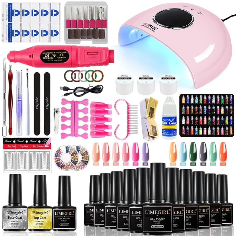 Kit per unghie in gel Limegirl con lampada per unghie, set Morandi da 8 ml, base/superiore/opaco, 30 giorni di larghezza, UV/LED per casa e salone