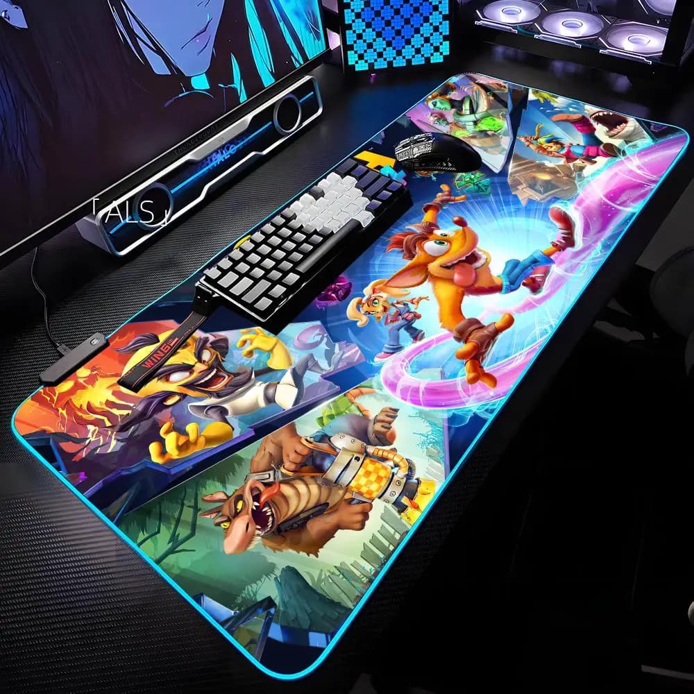 Tappetino per mouse C-Crash B-BandicootES Tappetino per mouse retroilluminato RGB Tappetino per mouse per laptop Accessori da gioco per computer da tavolo