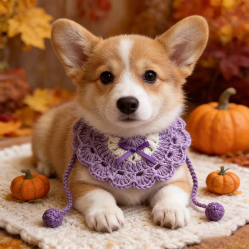 Customizable Crochet Pet Neckwear, Handmade Knit Collar with Bow for Cats & Small Dogs, Personalized Name Bib, Cute Fall Pet Out