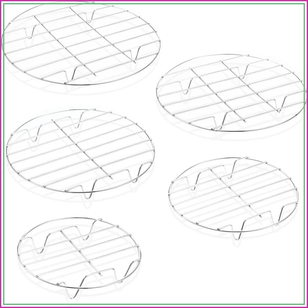 5-Piece Stainless Steel Round Cooling Racks Set for Baking, Cooking, Steaming - Air Fryer & Steaming Rack (12/10/9/7/6 Inch)