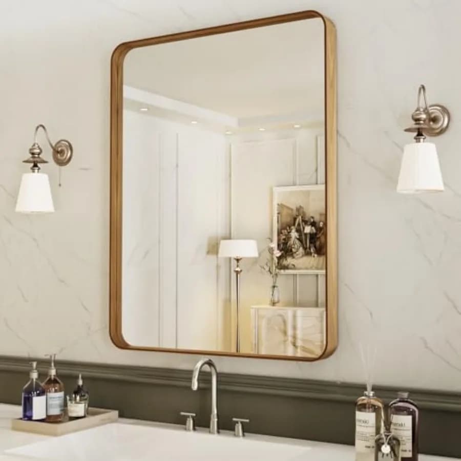 Specchio da Bagno 20X30 Pollici con Cornice in Metallo, Rettangolare Arrotondato, Antiruggine, Appendibile Orizzontalmente o Verticalmente
