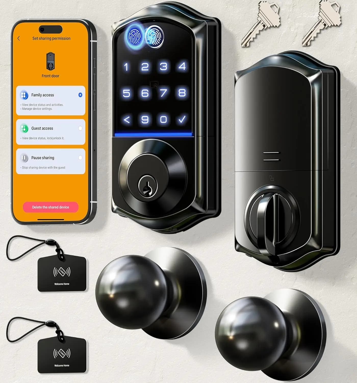 Serratura Intelligente con Impronta Digitale e Controllo App, Accesso Senza Chiave, Tastiera Touchscreen, Chiusura Automatica, Facile Installazione in Nero Opaco