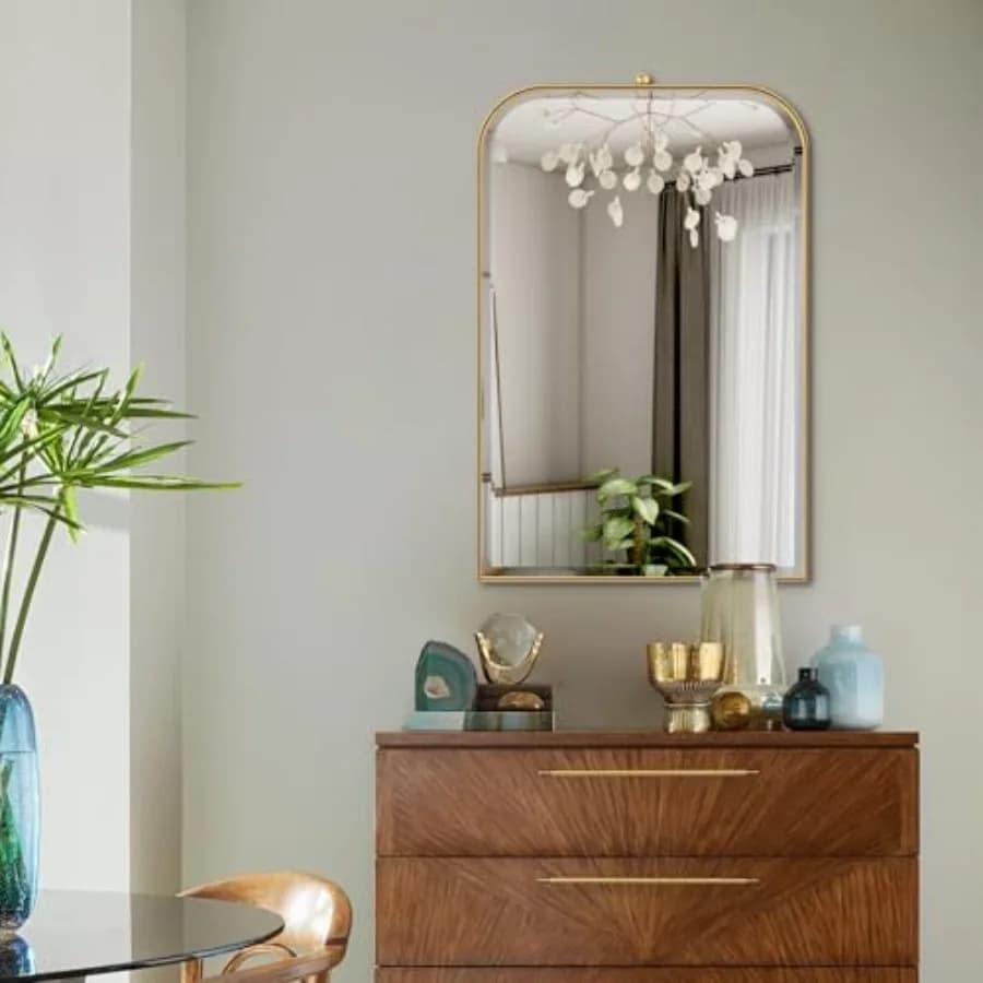 Specchio da Bagno Dorato Spazzolato con Bordo Smussato 20"x30", Cornice in Acciaio Inossidabile, Specchio da Parete Moderno Rettangolare Estetico