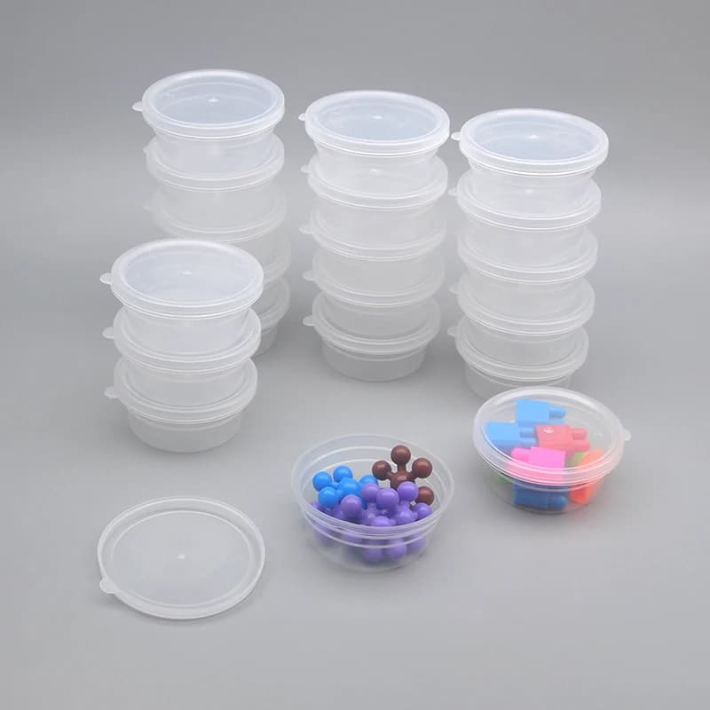 Pack of 20 transparent round boxes for crafts, small accessories, fishing gear and food boxes