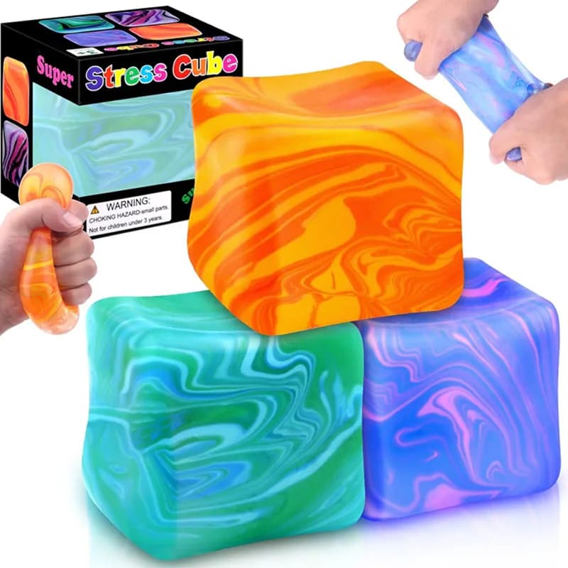Cubo sensoriale Needoh morbido e glutinoso antistress, riempito con gel, palla elasticizzabile, soft ice blind box, a lento ritorno a forma.