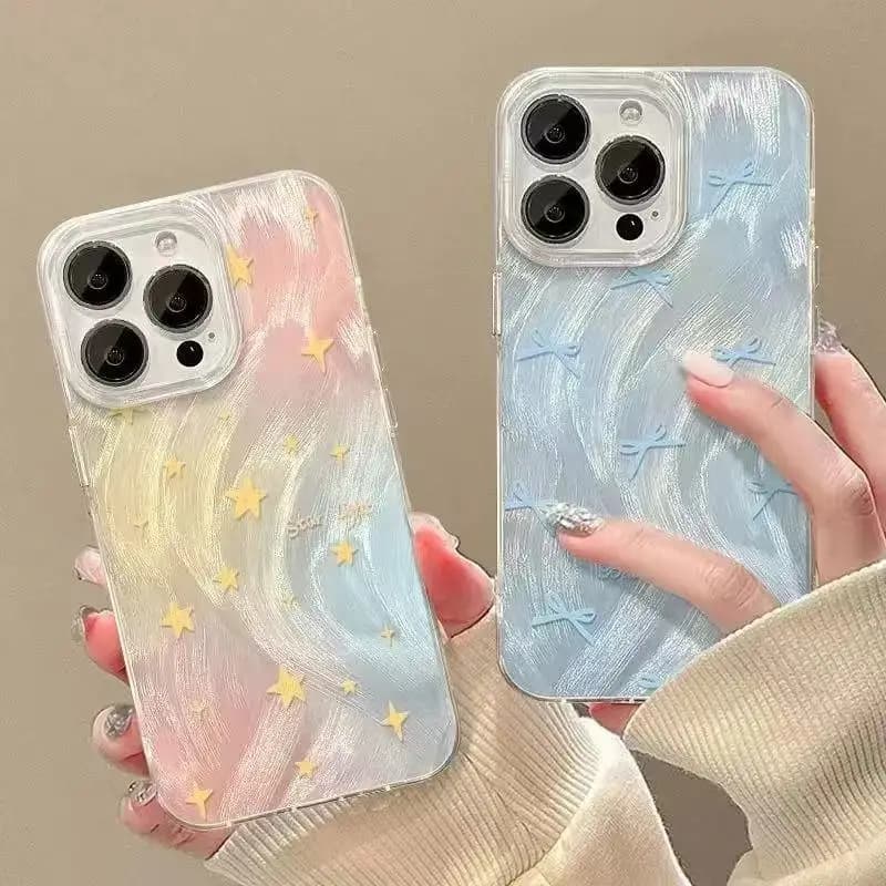 Cute Bow Star Gradient Transparent Phone Case For iPhone 17 16 15 14 13 12 11 Pro Max Shell Protective Case