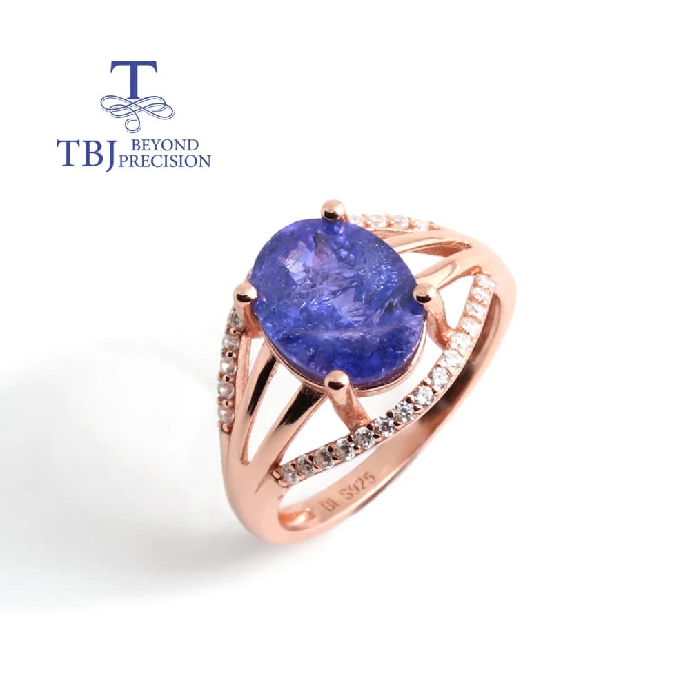 Anello in argento 925 e oro rosa con tanzanite blu naturale pregiata e rara, gioiello raffinato ed elegante da donna, lusso discreto, 2026