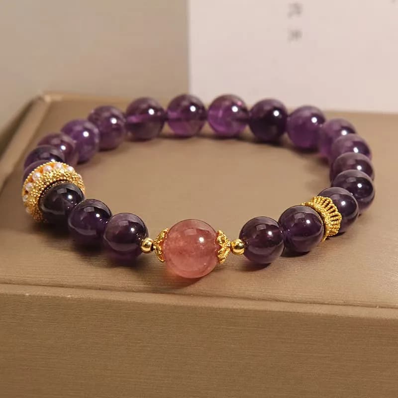 Nuovo braccialetto di cristallo di ametista naturale da donna squisito nicchia fiore di pesco moda medievale luce regalo fidanzata di lusso