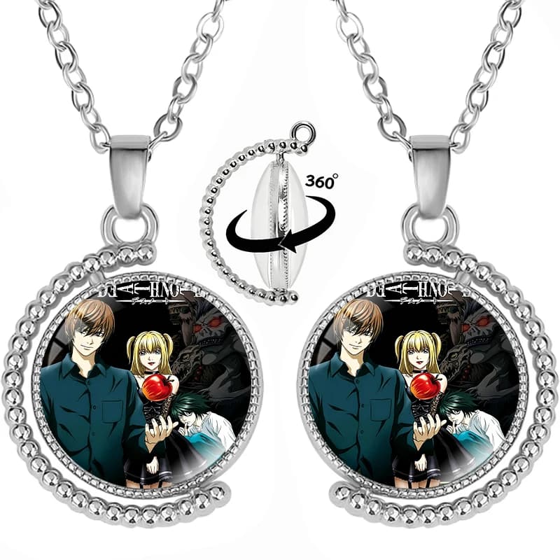 Death Note Fashion Rotatable Necklace for Couple Anime Cartoon Double-sided Printing Necklaces Men Women Good-looking Necklace