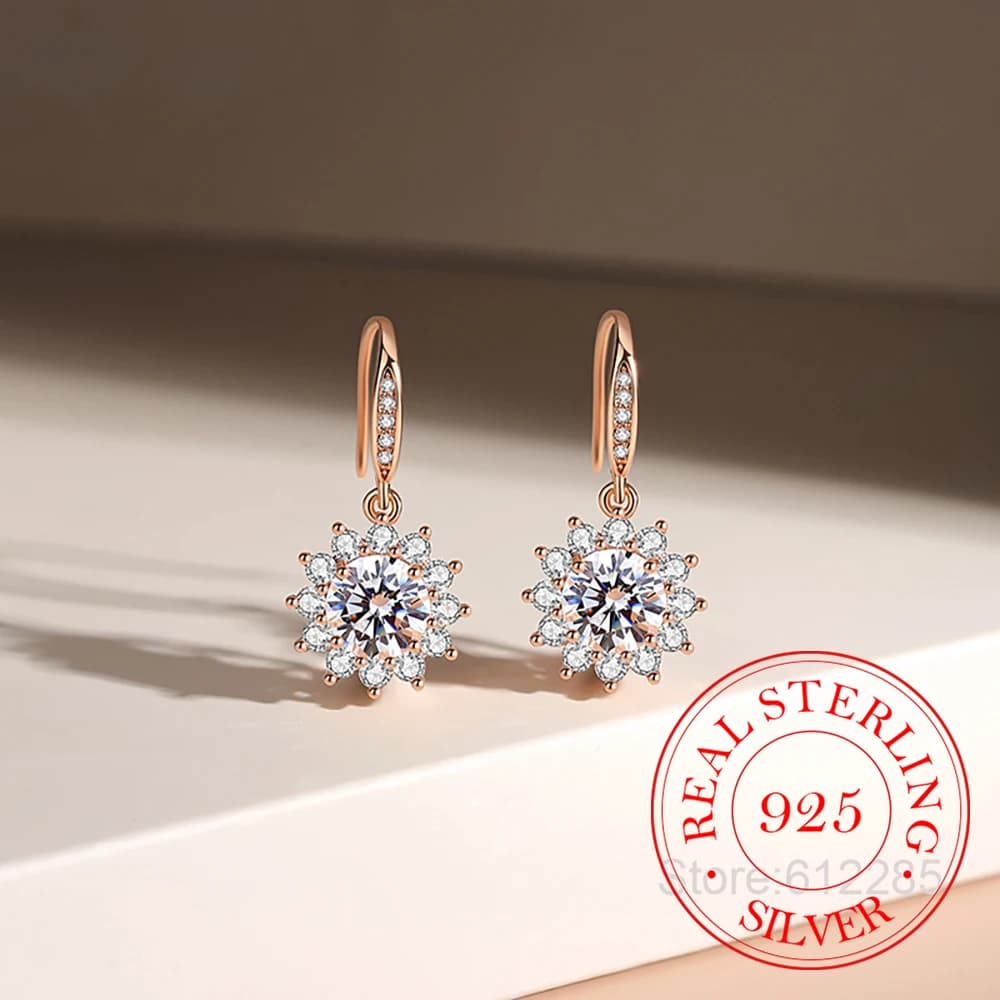 Orecchini pendenti con nappa Folower in cristallo di lusso con gioielli in argento sterling 925 per le donne Gioielli per feste di nozze per ragazze Regalo per amiche