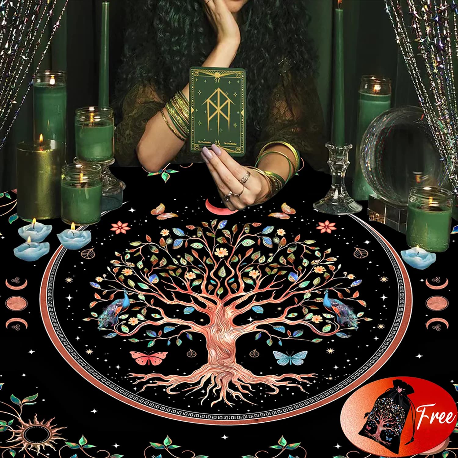 (Borsa gratuita) 1 pz 29 x29in altare carta dei tarocchi tovaglia albero della vita Tarots gioco tovaglia bordo carta da gioco tappetino velluto Tarots Bag