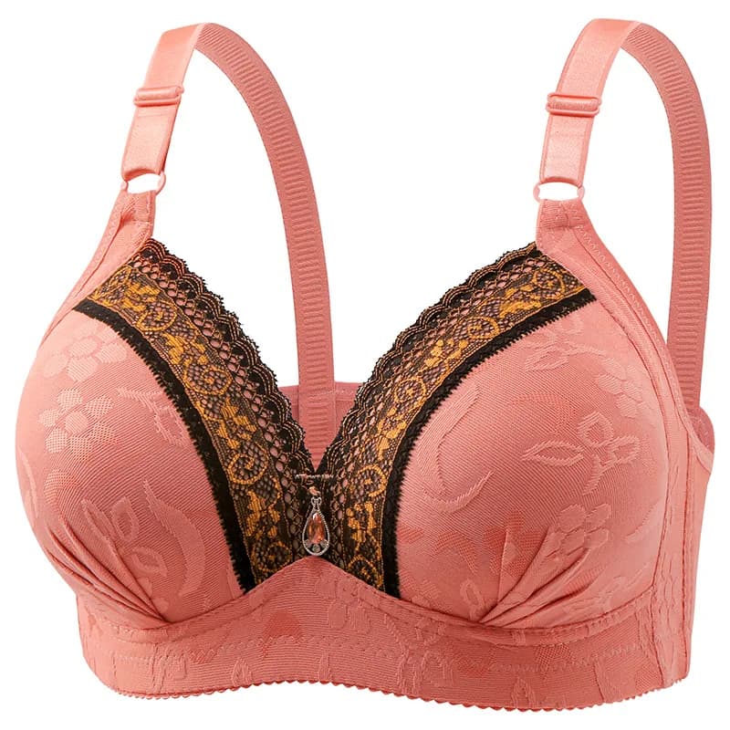 Complex Lace Brassiere Lady Print Thin Molded Cup Girl Bra Three-row Hooks Middle-aged Older Women Wide Strap Shape Support Soft