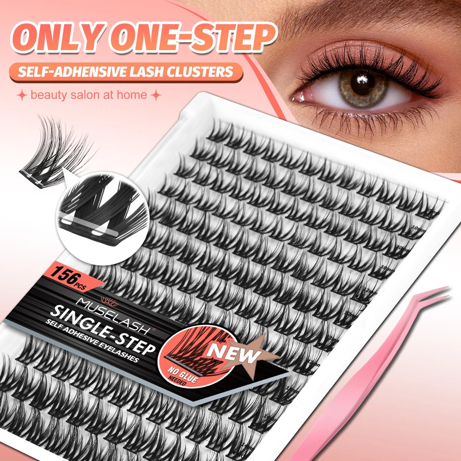 Ciglia a Ciuffi Autoadesive senza Colla, 156 Pieces, Extensions Fa-da-Te Reusable Without Colla