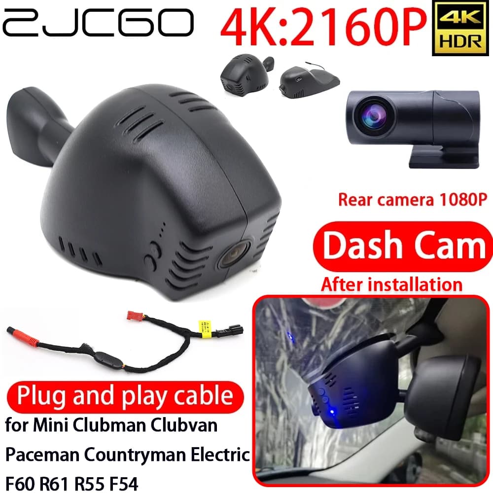 ZJCGO Dash Cam 4K DVR with Wifi, Front and Back Camera, Monitor 24h for Mini Clubman Clubvan Paceman Countryman Electric F60 R61 R55 F54
