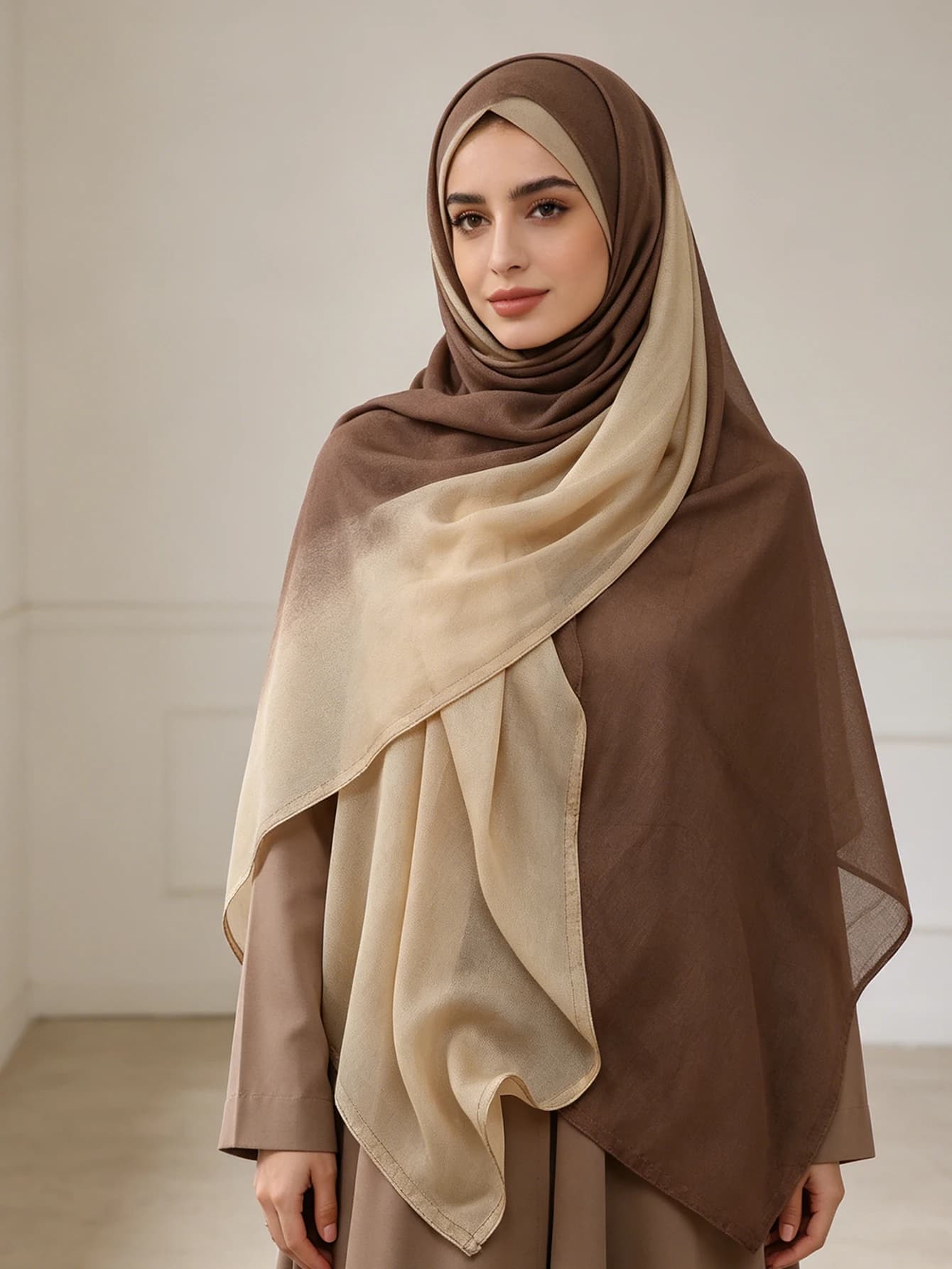 Elegante Hijab Bicolore Tie-Dye in Cotone, Sciarpa Sfumata, Copricapo per Donne Musulmane, Turbante Islamico, Foulard