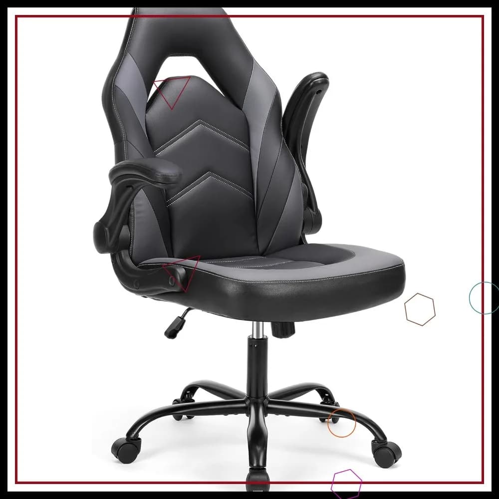 Sedia da ufficio ergonomica da gioco con braccioli ribaltabili, sedia girevole in pelle PU regolabile in altezza con 360° ° Ruote, grigie