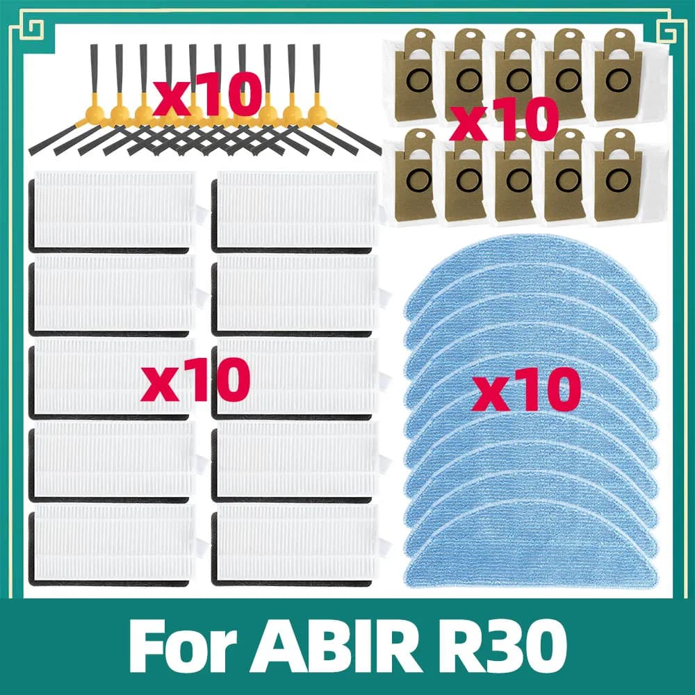 Kit Accessori Compatibile con ABIR R30 Aspirapolvere Robot Spazzola laterale Filtro HEPA Panno per mocio Sacchetto della polvere Parti di ricambio