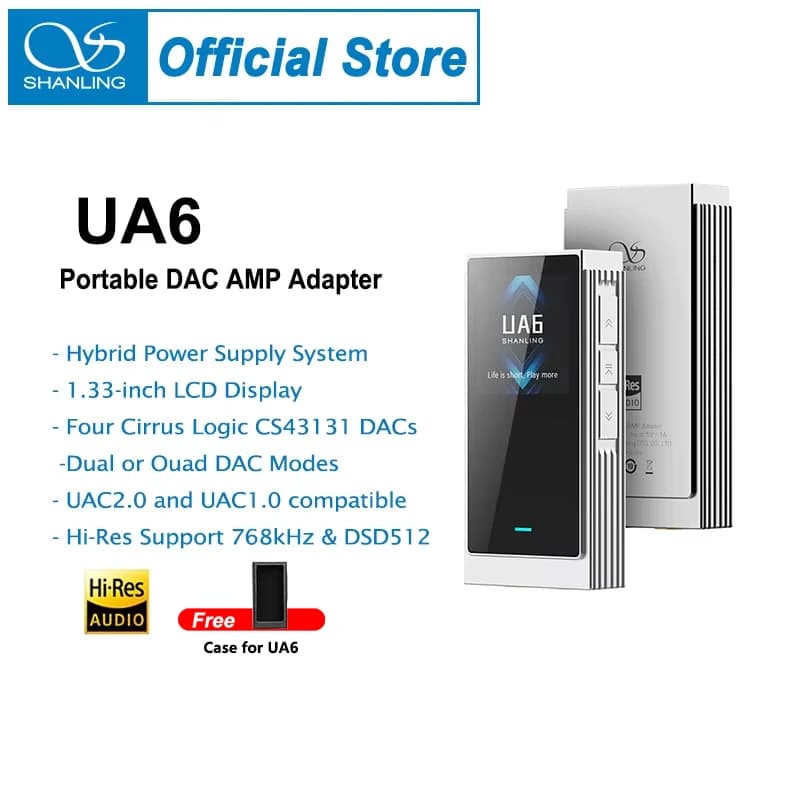 SHANLING UA6 HIFI Portable USB DAC Headphone Amplifier 4 X CS43131 DACs Hi-Res Audio Support DSD 512 3.5mm/4.4mm Balanced Output