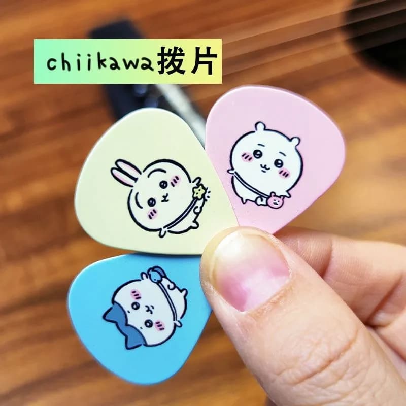 Anime Chiikawa Guitar Pick 0.71mm Gauge Universal Double Sided Print Durable Storage Box For Ukulele Bass Performance Beginner