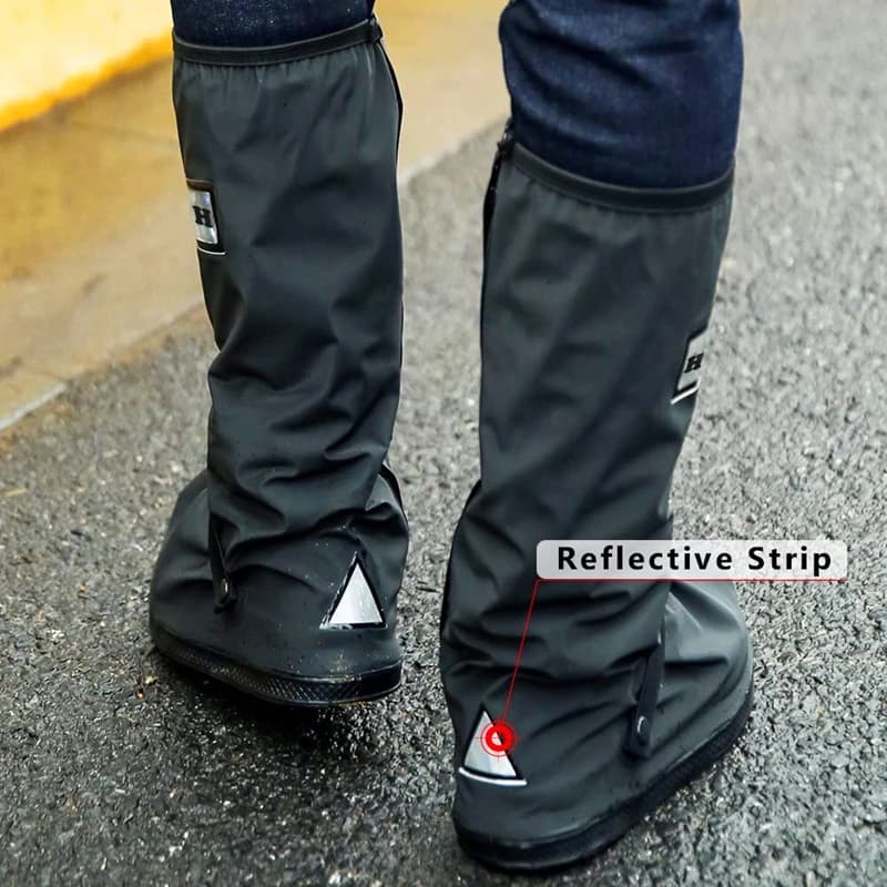 Copriscarpe per stivali da pioggia Nero impermeabile con riflettore Copriscarpe trasparenti alti Coperture antipolvere per moto Copripioggia per bici Uomo Donna