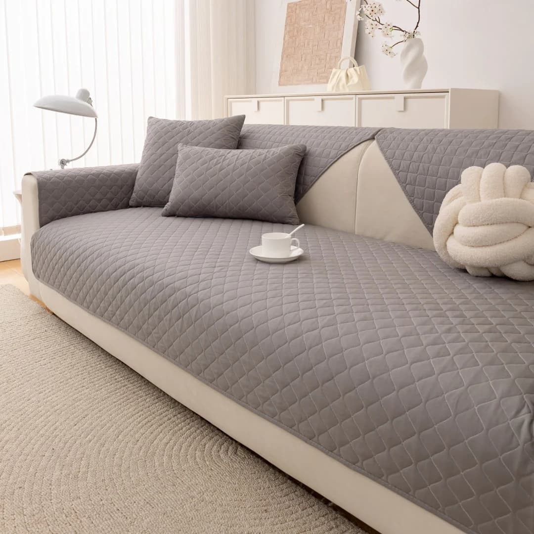 1pc Plain Simple Solid Quilted Anti-Slip Sofa Cover, Sofa Slipcover Furniture Protector For Bedroom Office Living Room Home Deco