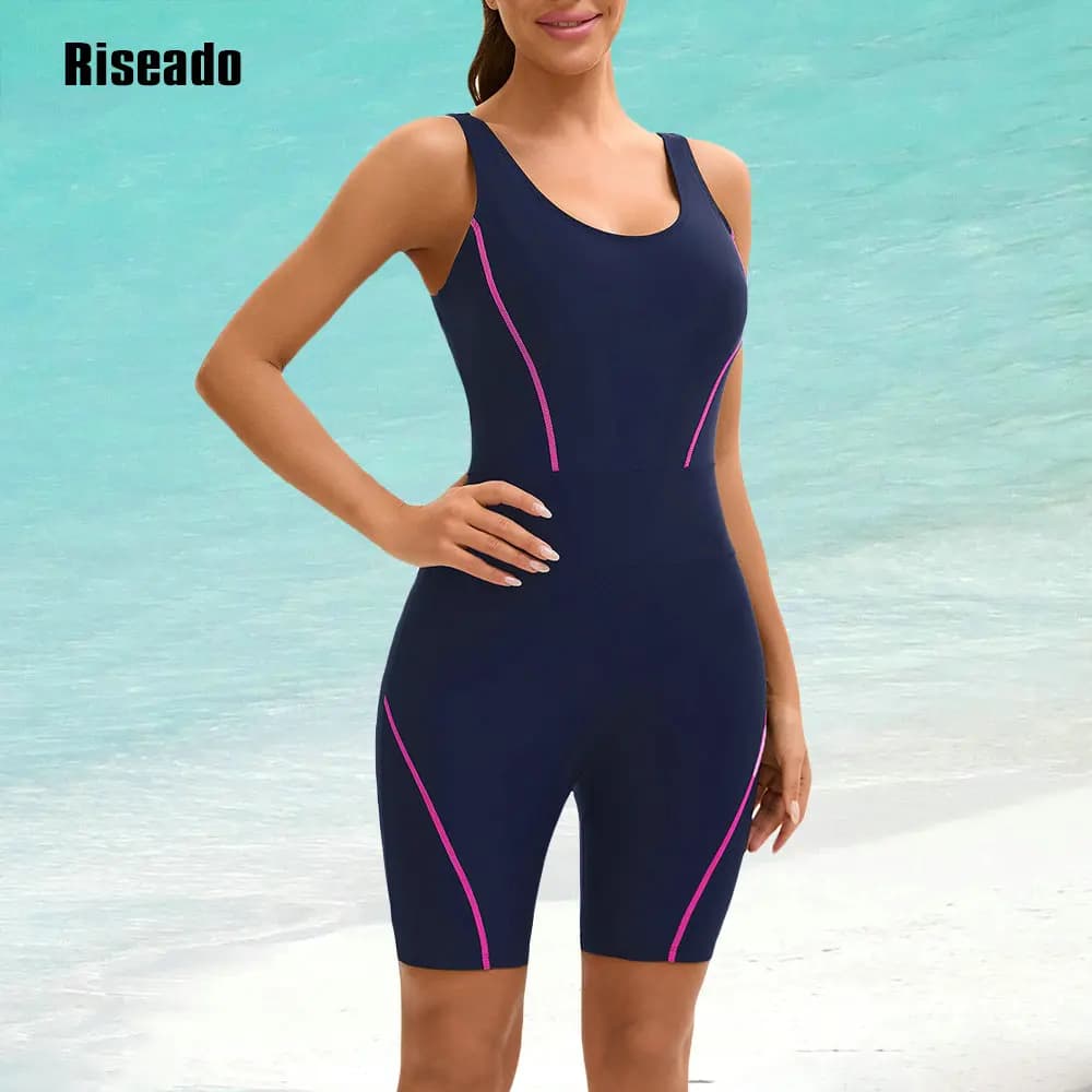 Riseado Womens Boyleg Sport One Piece Swimsuit Sleeveless Athletic Swimwear Training Bathing Suit