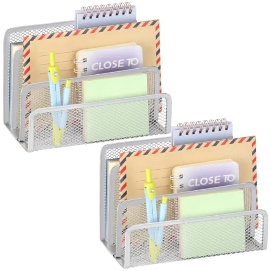2 Pieces Desk Mail Organizer, Metal Mesh Small File Holders Letter Organizer, Bill/Document/Filing/Folders/Paper Organizer for