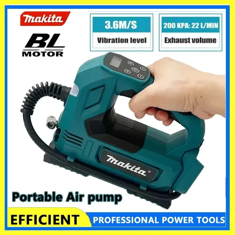 Pompa ad aria senza fili Makita brushless agli ioni di litio: Gonfiatore portatile da 18V con display digitale per auto e moto