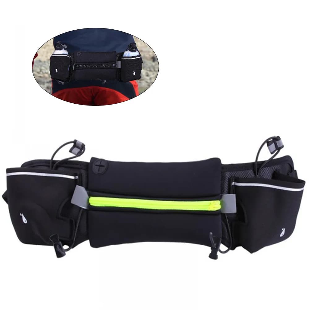 Running Belt Waist Pack Waterproof Fits 4-6 Inch Phones with Water Resistant Pouch 2 Bottle Holders Elastic Straps for Jogging