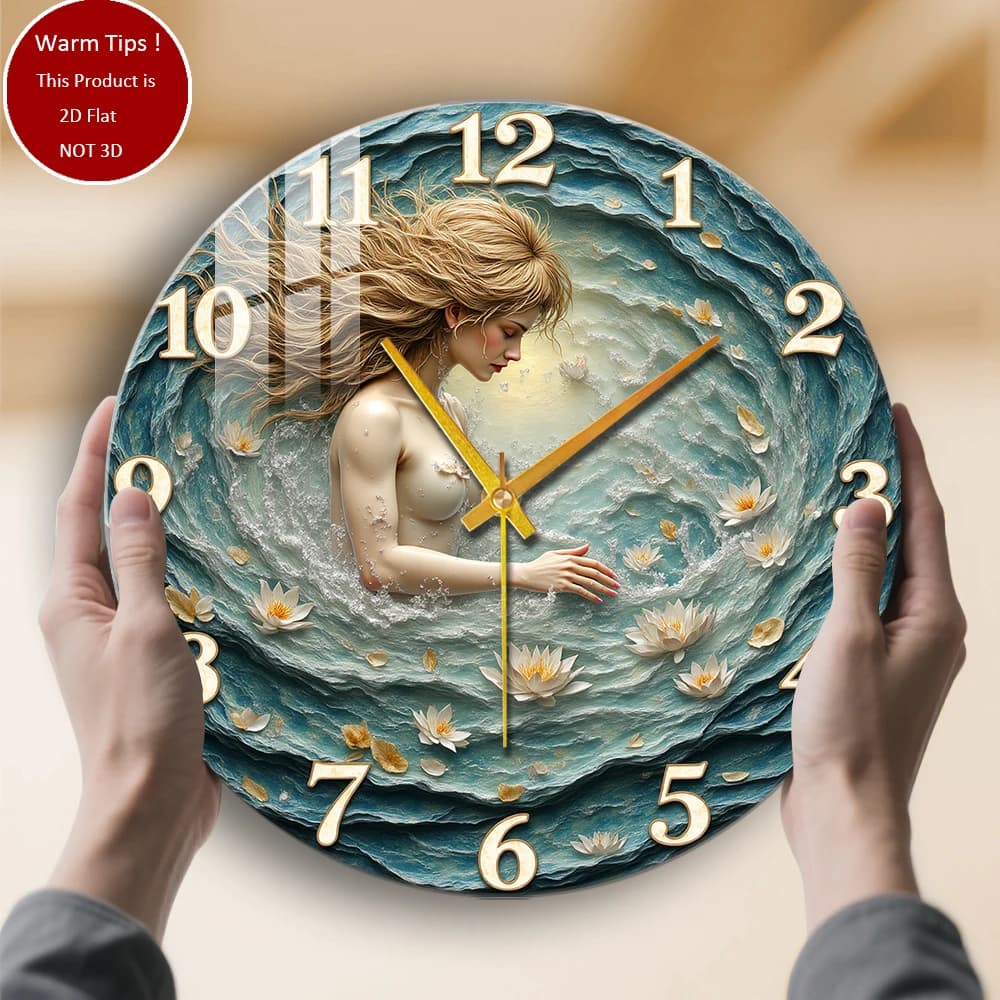 Tempered Glass Wall Clock Women's Watch with Water Lilies Suitable for wall decorations or table displays anywhere
