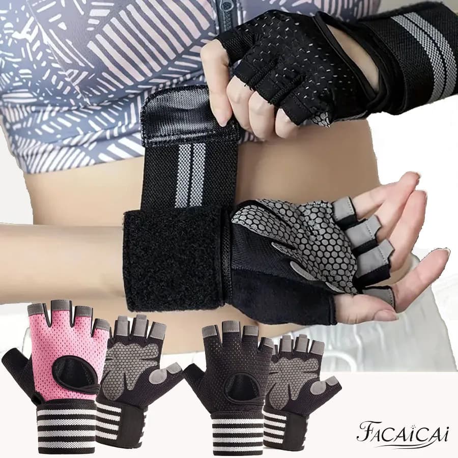 1 pair of weight lifting gloves, straps for hands and anti-slip wrist for gym workout for men and women - Sports gloves with hook closure and ring