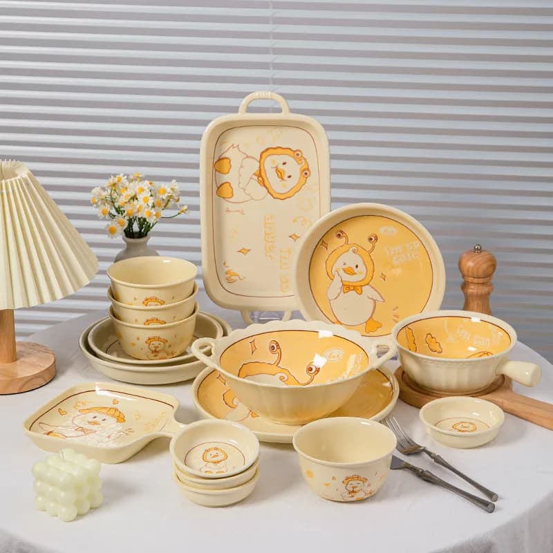 Cute Cartoon Duck Ceramic Tableware Household Soup Noodle Bowls Fruit Steak Food Plate Dishes Creative Porcelain Dinnerware