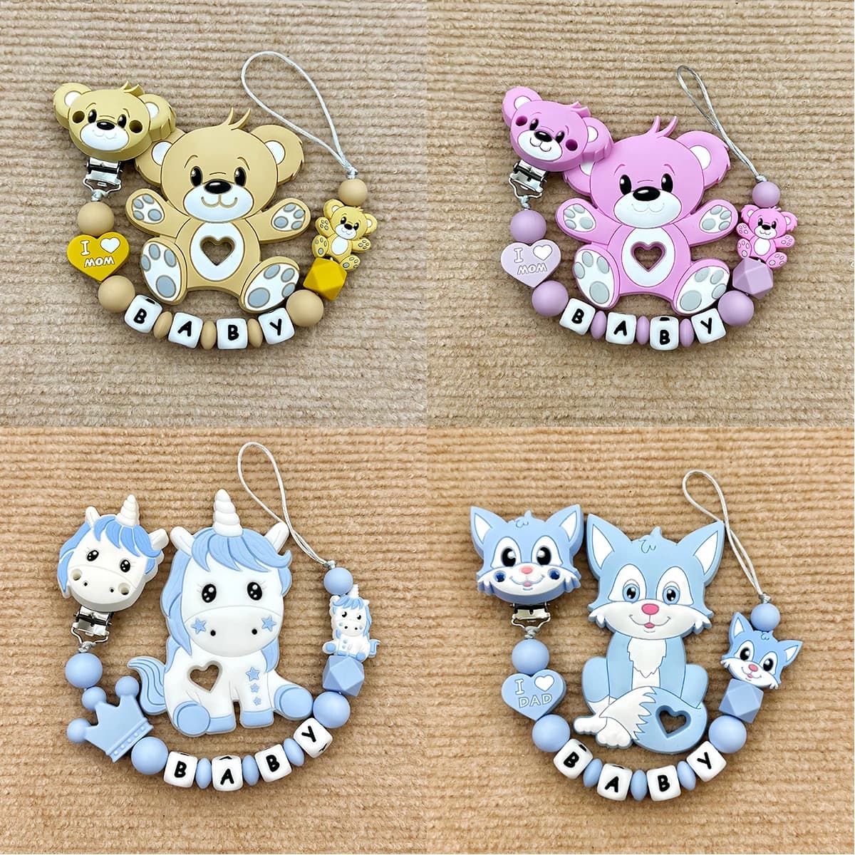 Catenelle Portaciuccio Personalizzate con Lettere in Inglese, Ciondoli Massaggiagengive Fai-da-te, Ciucci per Neonati, Massaggiagengive Kawaii